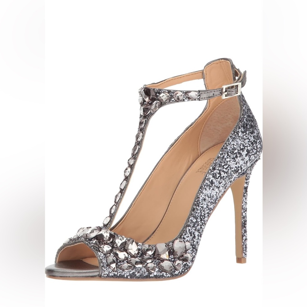 New BLING badgely mischka  Silver Glitter Women's Heels